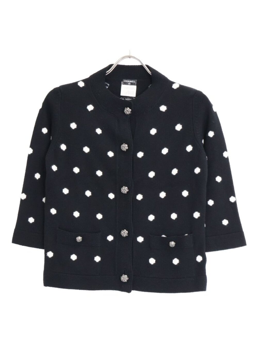 Chanel Dot Pattern Cashmere Knit Cardigan 36